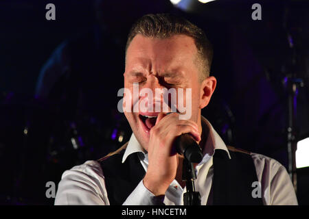 Fivemiletown, County Tyrone, UK. 11th Feb, 2017. Ritchie Remo, Hailed as one of Ireland's top live entertainers at the Valley Hotel in Fivemiletown, County Tyrone. Fivemiletown, UK. 11th Feb, 2017. Credit: Mark Winter/Alamy Live News Stock Photo