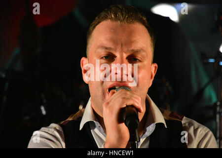 Fivemiletown, County Tyrone, UK. 11th Feb, 2017. Ritchie Remo, Hailed as one of Ireland's top live entertainers at the Valley Hotel in Fivemiletown, County Tyrone. Fivemiletown, UK. 11th Feb, 2017. Credit: Mark Winter/Alamy Live News Stock Photo