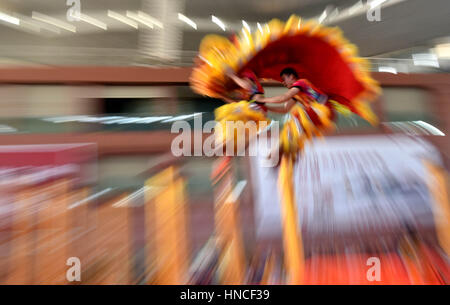Foshan. 12th Feb, 2017. Participants compete during a lion dance competition in Foshan City of south China's Guangdong Province, Feb. 12, 2017. Credit: Zhou Ke/Xinhua/Alamy Live News Stock Photo