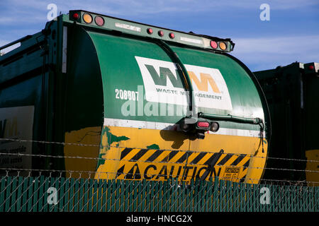 Logo signs on Waste Management, Inc., trucks in San Antonio, Texas on January 29, 2017. Stock Photo