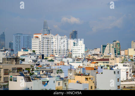 Skyline and cityscape view of Ho Chi Ming city on an overcast day,Vietnam Stock Photo