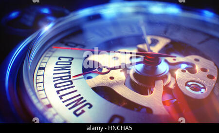 Controlling - Wording on Vintage Pocket Clock. 3D. Stock Photo