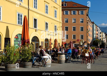 Sidewalk café on market square, Innsbruck, Inn Valley, Tyrol, Austria Stock Photo