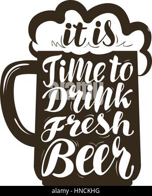 Beer, ale label. Lettering, calligraphy vector illustration. Drink, beverage symbol Stock Vector