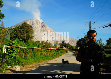 Indonesia. 11th Feb, 2017. People of Karo district began to fret, as the emergence of earthquakes increased in recent weeks, because until now still frequent earthquakes, tectonic earthquake rocked Serdang Deli District and Karo district in recent weeks, centered about 15km from Karo district, 25km from serdang deli district. Along frequent earthquakes, volcanic activity Sinabung also shows with frequent occurrence of lava, eruption, and tremors. Credit: Sabirin Manurung/Pacific Press/Alamy Live News Stock Photo