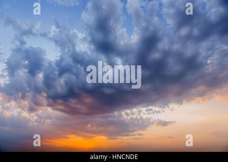 Romantic fantastic colorful clouds evening sky texture with diff Stock Photo