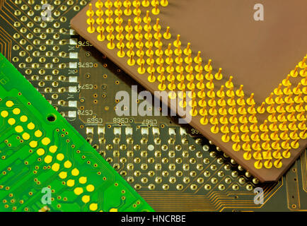 Inside of computer - motherboard semiconductors and electronics Stock Photo