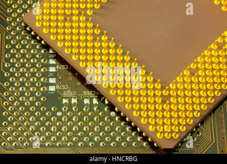 Inside of computer - motherboard semiconductors and electronics Stock Photo