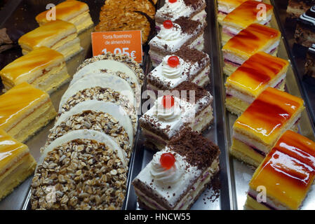 Cakes in pasteleria in Santa Cruz de Tenerife, Canary Islands, Spain