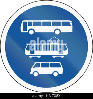 Road sign used in the African country of Botswana - Buses, trams and mini-buses only. Stock Photo