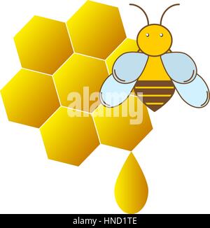 Icon with bee and honeycomb with shadow on white background Stock Vector
