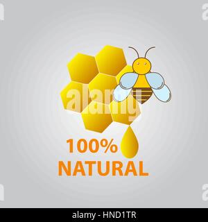 Icon with bee and honeycomb with shadow on white background Stock Vector
