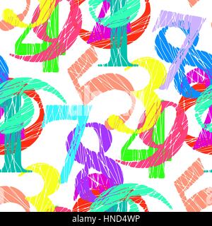 Seamless colorful numbers pattern on white background Stock Vector