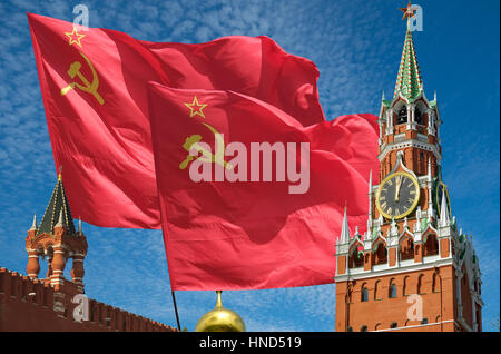 The flag of the Soviet Union waving in the The flag Red Stock Photo