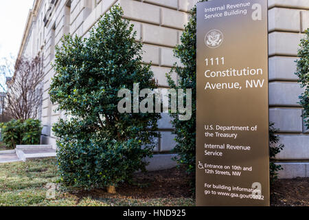 Washington DC, USA - January 28, 2017: IRS Internal Revenue Service building with sign Stock Photo