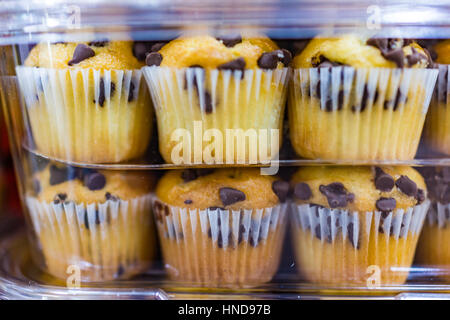 Chocolate chip mini muffins in packaging Stock Photo