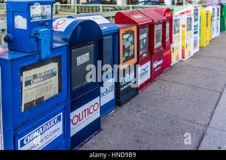 Washington DC, USA - February 5, 2017: Newspaper kiosks vending machines on Dupont Circle Stock Photo