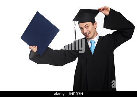 Happy student with diploma isolated on white background Stock Photo
