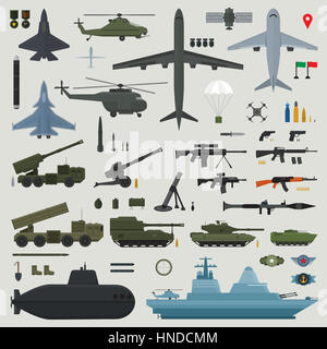 Military weapons of Army naval and air force - vector illustration Stock Photo
