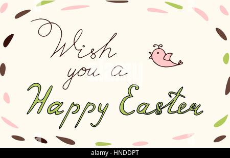Easter vector vintage phrase Wish you a happy Easter. Easter T shirt Hand lettering. Vector. Hand drawn typography poster. Conceptual handwritten phra Stock Vector