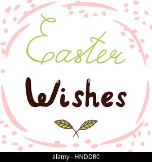 Easter Wishes Lettering. Design gor card, label etc.. Retro holiday badge. Hand drawn emblem.Religious holiday sign. Stock Vector