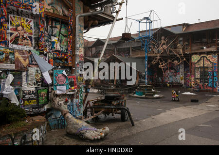 Metelkova Mesto, an urban squat and autonomous social center in a former military base in the center of Ljubljana, Slovenia. Stock Photo