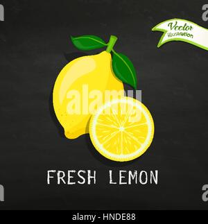 Fresh lemon fruits on the blackboard background, vector illustrations. Stock Vector