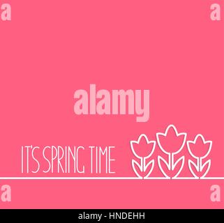 Spring concept - line flowers with place for text on pink background, vector illustration. Stock Vector
