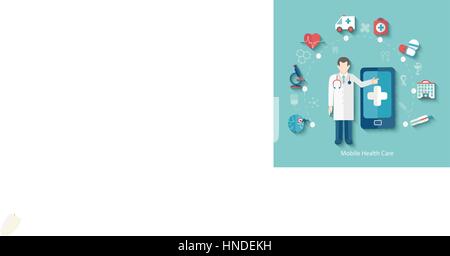Set of flat design concept icons for web and mobile phone. Medical concept, infographic in flat style with doctor, vector. Stock Vector