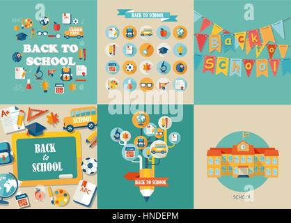 Flat design vector illustration concepts of education. Concepts for web banners and printed materials. Abstract tree with pencil icons of education. Stock Vector