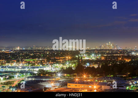 Night view of Los Angeles downtown skyline from Baldwin Hills Scenic Overlook Stock Photo