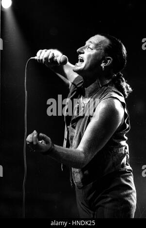 U2's Bono singing in the Boston Garden1987 Stock Photo