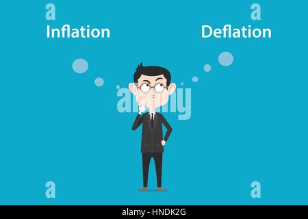 thinking about the difference of inflation vs deflation illustration with a white bubble text Stock Vector