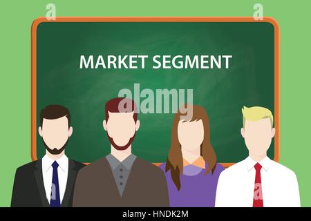 market segment text on chalkboard illustration with man and woman in front of the board Stock Vector