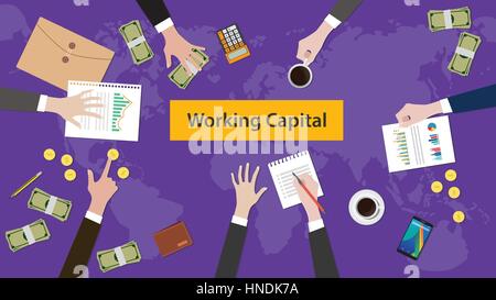 working capital concept discussion illustration with paperworks, money and folder document on top of table Stock Vector