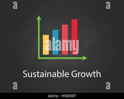 Sustainable Growth chart illustration with colourful bar, white text and black background Stock Vector