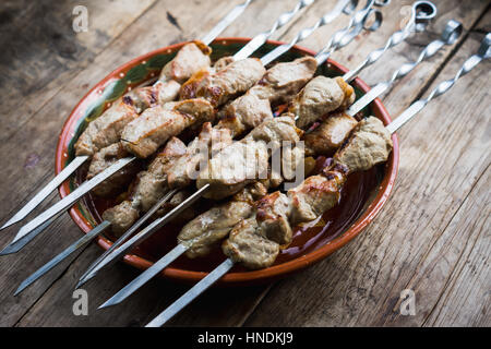 Shish kebab on the wooden table Stock Photo