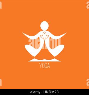Yoga icon. Logo template on a orange background. Vector logo for the spa center, yoga center, yoga studio. Template graphic design element. Outline.   Stock Vector