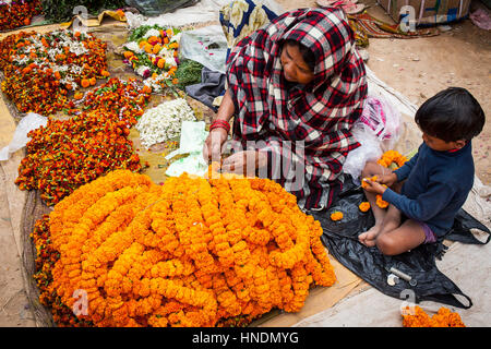 The flower market,Varanasi, Uttar Pradesh, India Stock Photo