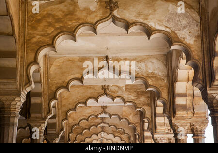 Ceiling of Diwan I Am (Hall of Public Audience), in Agra Fort, UNESCO World Heritage site, Agra, India Stock Photo