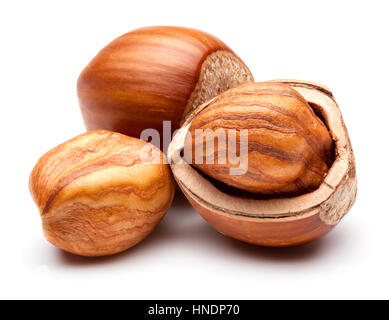 Closeup of hazelnuts, isolated on the white background, clipping path included. Stock Photo