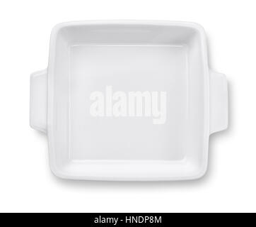 Top view of empty ceramic baking tray isolated on white Stock Photo