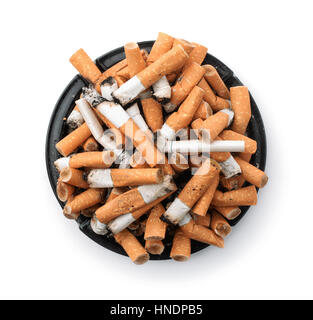 Ashtray full of cigarette butts isolated on white Stock Photo