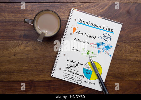 business plan notes on table Stock Photo