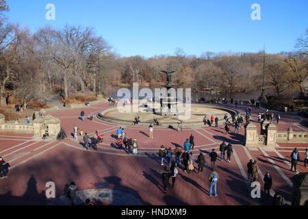 View of Bethesda Terrace and Bethesda Fountain from upper level, Central Park, Manhattan, New York City, United States of America Stock Photo