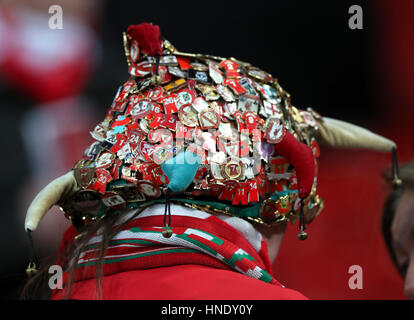 A Liverpool fan in the stands during the Premier League match at Anfield, Liverpool. PRESS ASSOCIATION Photo. Picture date: Saturday February 11, 2017. See PA story SOCCER Liverpool. Photo credit should read: Peter Byrne/PA Wire. RESTRICTIONS: No use with unauthorised audio, video, data, fixture lists, club/league logos or 'live' services. Online in-match use limited to 75 images, no video emulation. No use in betting, games or single club/league/player publications. Stock Photo