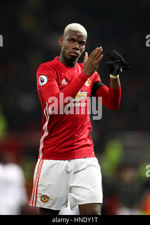 Manchester United's Paul Pogba celebrates after the final whistle during the Premier League match at Old Trafford, Manchester. Stock Photo