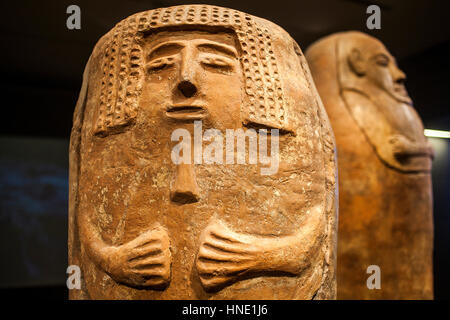 Human shaped coffins 13th century BCE,pottery, in  Israel Museum, Jerusalem, Israel Stock Photo