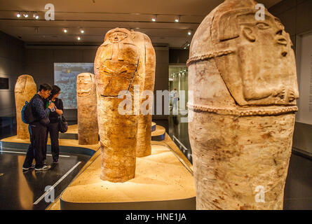 Human shaped coffins 13th century BCE,pottery, in  Israel Museum, Jerusalem, Israel Stock Photo