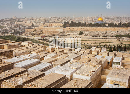 Mount, olives, Jewish cemetery and Jerusalem skyline, from Mount Olives, Jerusalem, Israel. Stock Photo